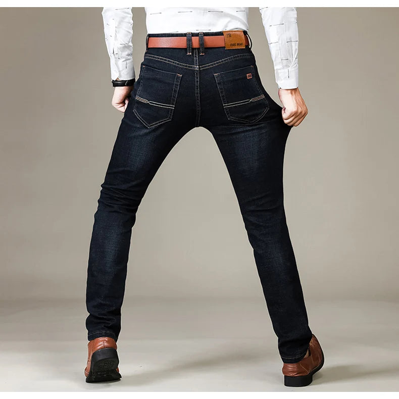 Herrenmode Business Jeans Klassischer Stil Casual Stretch Slim Jean Hosen Männliche Marke Denim Hosen Schwarz Blau