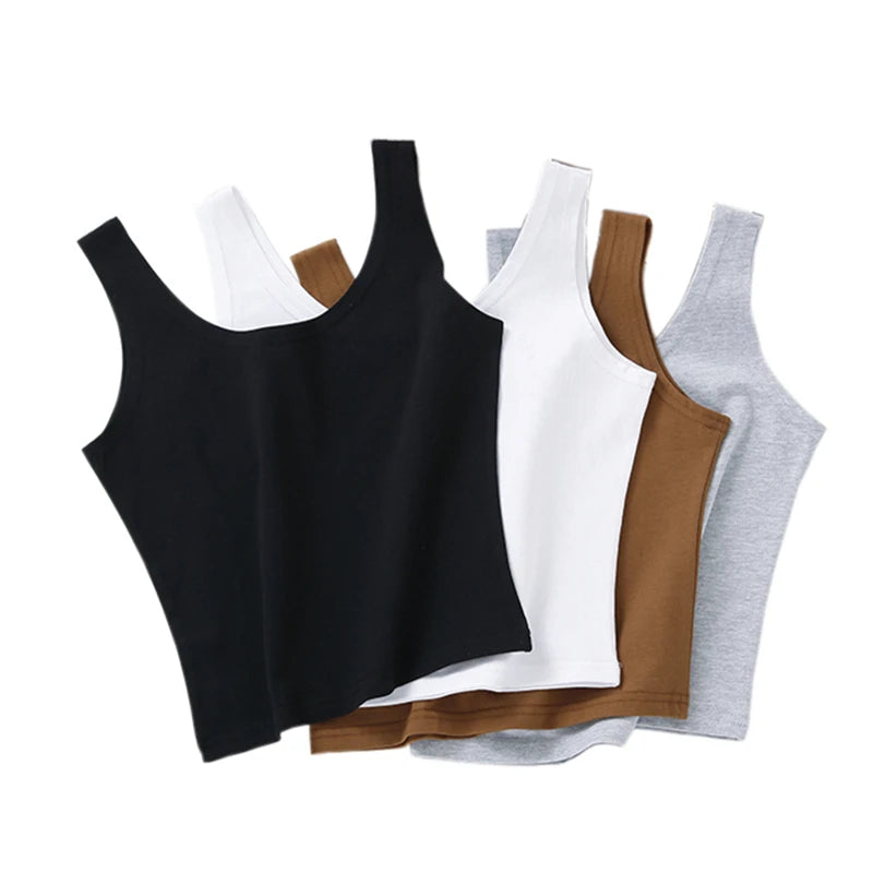 2024 mode Sexy Frauen Candy Farbe Tanks Tops Kurze 100% Baumwolle Casual Leibchen Rohr Top Weibliche Ärmellose Abgeschnitten Weste 2XL