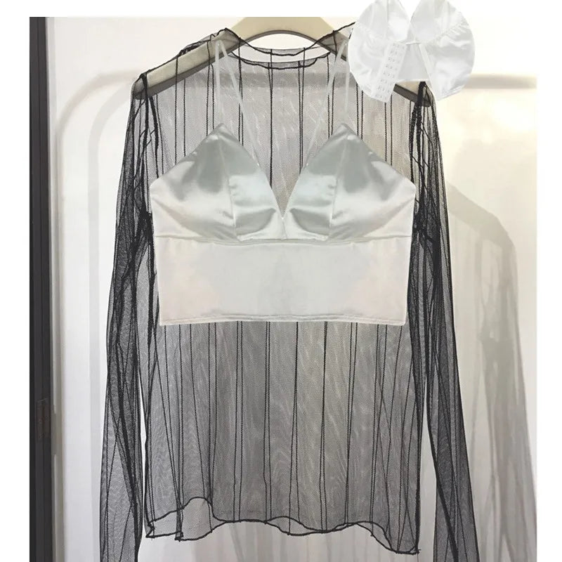Sexy Satin Crop Tops Frauen drahtlose Bra lette Häkeln Top weibliche Spaghetti träger T-Shirt mit Brust gepolstert Leibchen Camis abgeschnitten