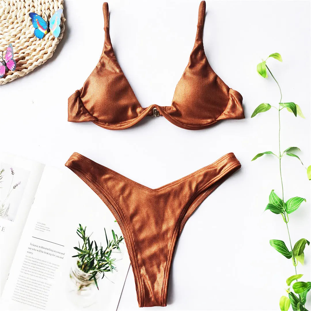S - XL V-bar Bügel Bikini Weiblichen Badeanzug Frauen Bademode Zwei-stück V-form Draht Bikini set Badende Badeanzug Schwimmen V439