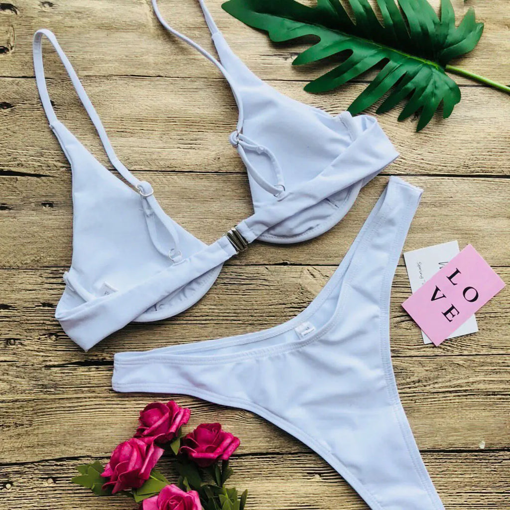 S - XL V-bar Bügel Bikini Weiblichen Badeanzug Frauen Bademode Zwei-stück V-form Draht Bikini set Badende Badeanzug Schwimmen V439