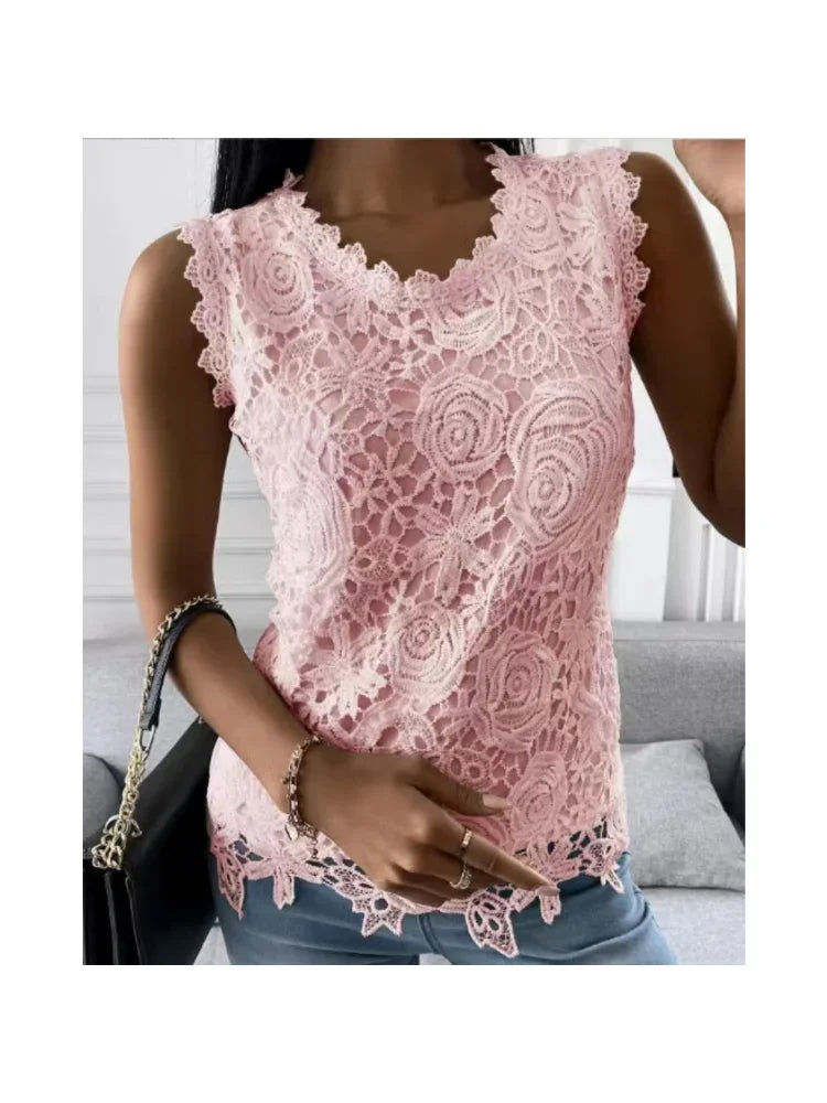 Sommer Mode Spitze Bluse Frau Jacquard Ärmellose Casual Frauen Shirts Vintage Lose Blumen Weste Tops Blusas Mujer y2k kleidung