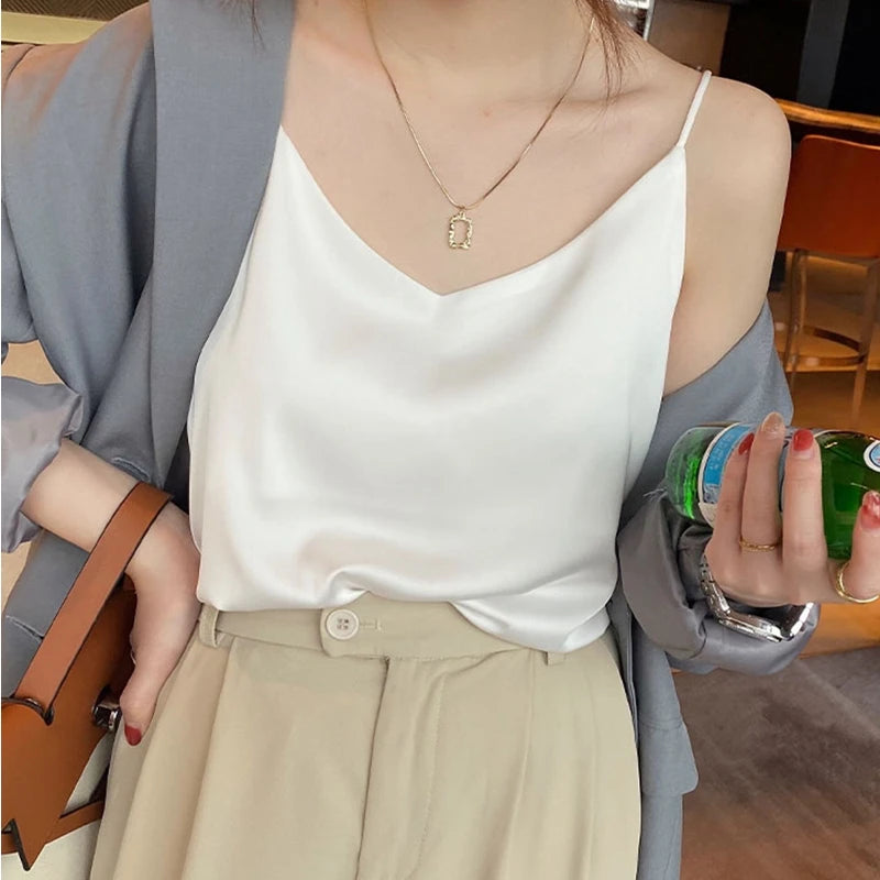 Sexy Riemen Crop Top Frauen Neck holder V-Ausschnitt Basic weiß schwarz Cami ärmellose Satin Tube Tank Tops Frauen Sommer Y2k Leibchen