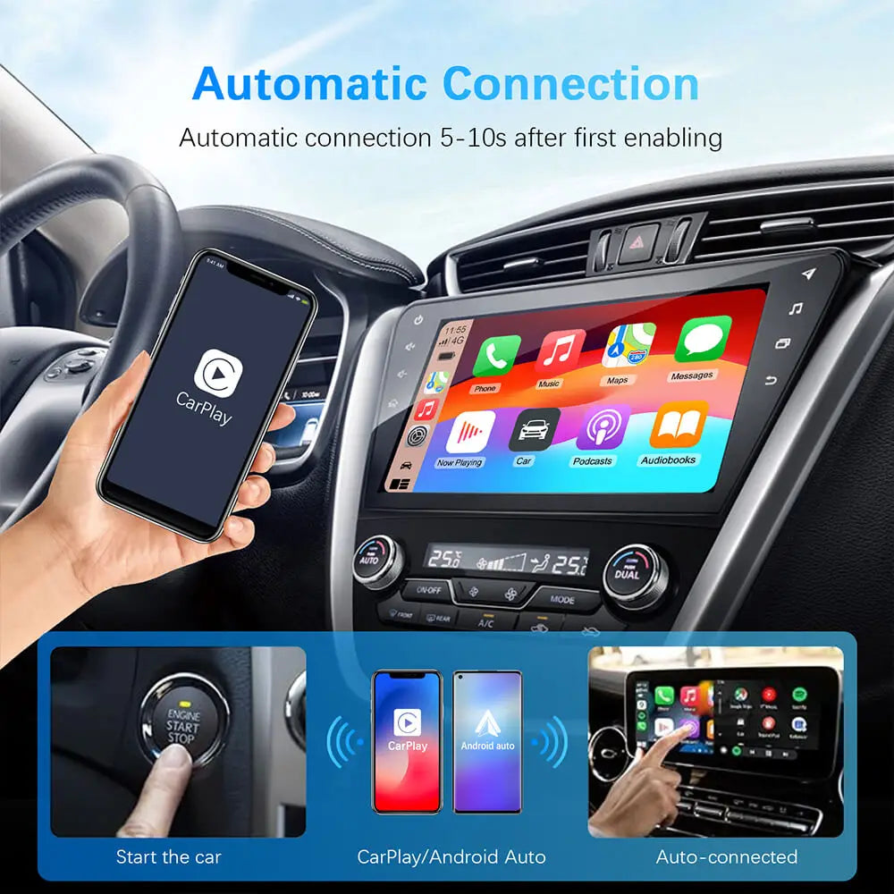 2in1 verkabelt mit kabellosem CarPlay-Android-Auto-Adapter für OEM-Autoradio mit USB-Stecker und Wiedergabe