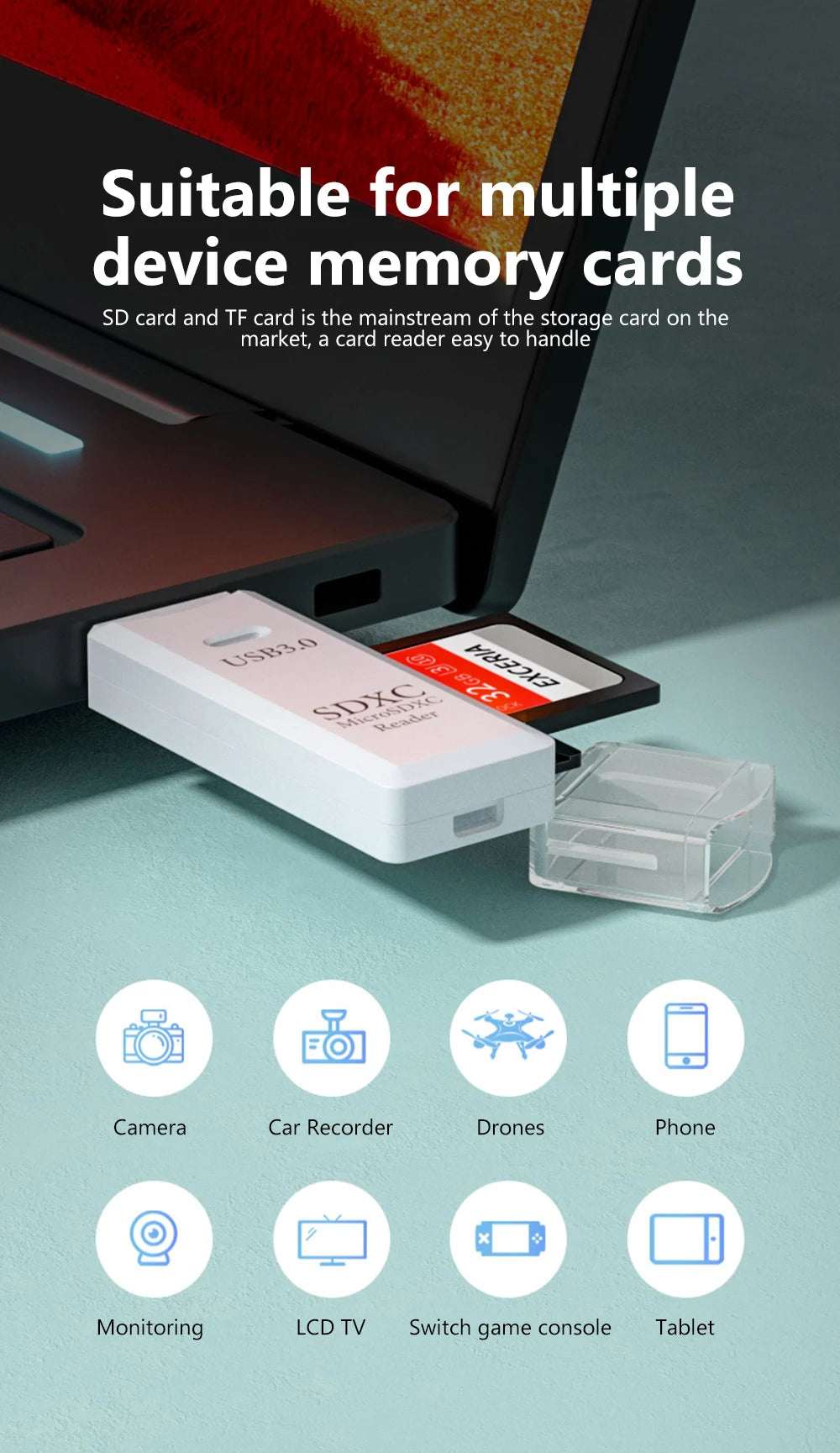 2-in-1 USB 3.0 Kartenleser Micro TF SD Kartenleser USB-Adapter Hochgeschwindigkeitskartenleser TF Speicherkarte für PC Laptop Zubehör