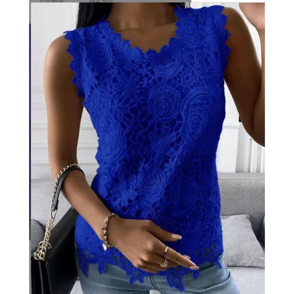 Sommer Mode Spitze Bluse Frau Jacquard Ärmellose Casual Frauen Shirts Vintage Lose Blumen Weste Tops Blusas Mujer y2k kleidung