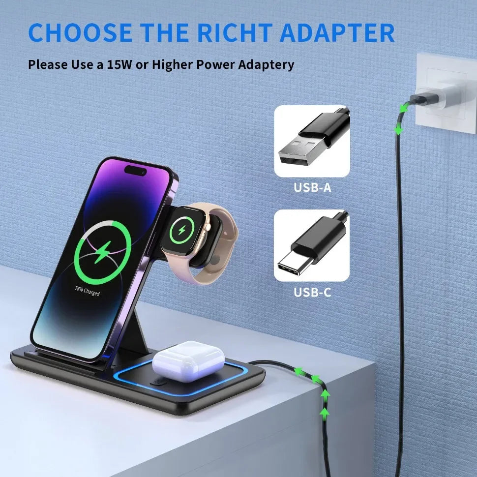 3-in-1 30 W faltbare kabellose Ladestation für iPhone 16 15 14 13 12 Pro Max iWatch Ultra Airpods Pro Schnellladestation Dock
