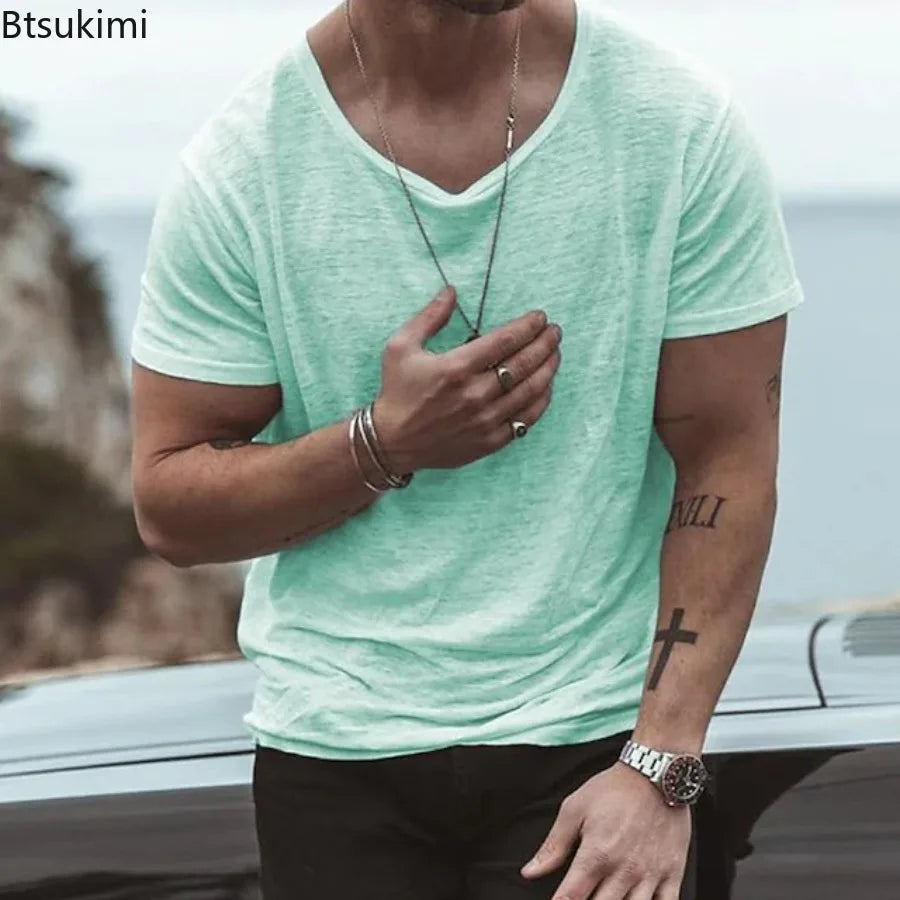 Sommer Mode Männer Kleidung Lose Beiläufige Kurzarm Oansatz T-shirts Einfarbig Einfache Grundlegende Pullover Männlich Vintage Dünne Tees