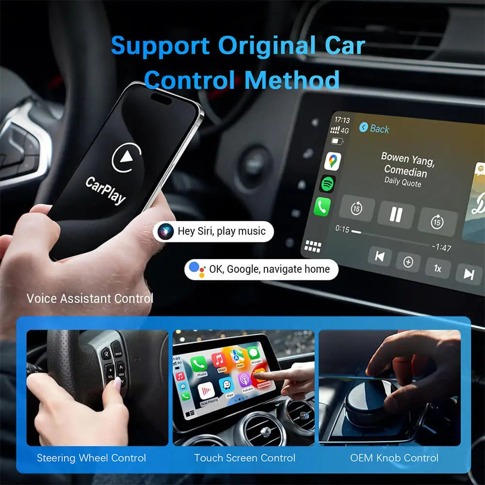 2in1 verkabelt mit kabellosem CarPlay-Android-Auto-Adapter für OEM-Autoradio mit USB-Stecker und Wiedergabe