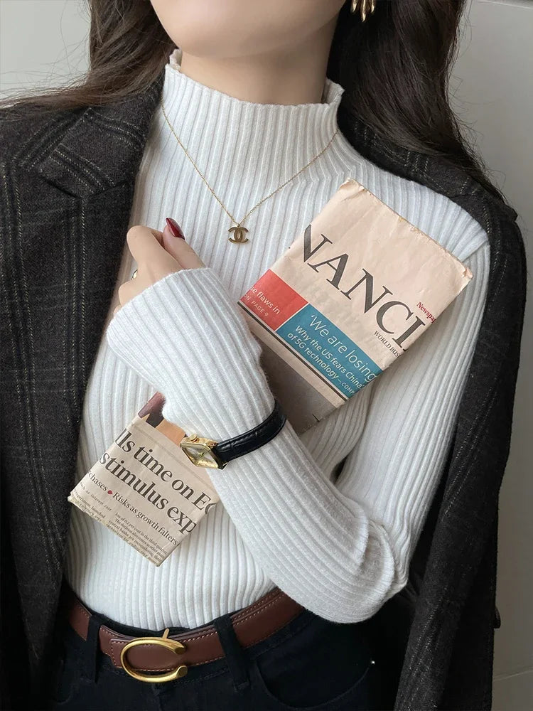 Zjaiss Frauen Pullover 2026 Dick Gestrickte Rollkragenpullover Neue Langarm Weiß Warme Pullover Frauen Solide Vielseitige Tops
