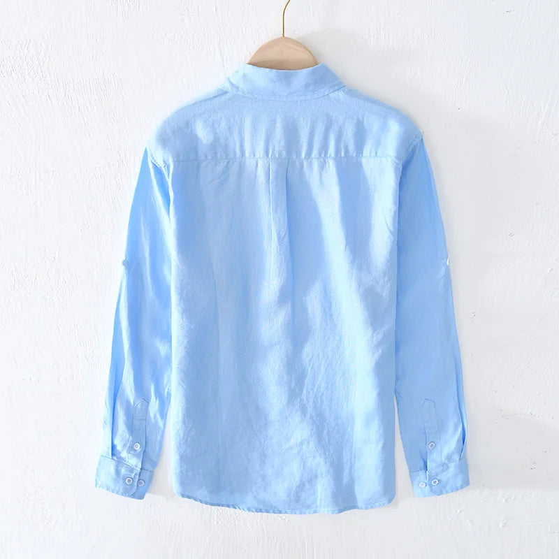 Neue Designer Italien Stil 100 % Leinen Langarm-shirt Männer Marke Casual 5 Farben Solide Weiß Shirts Für Männer top Camisa Chemise