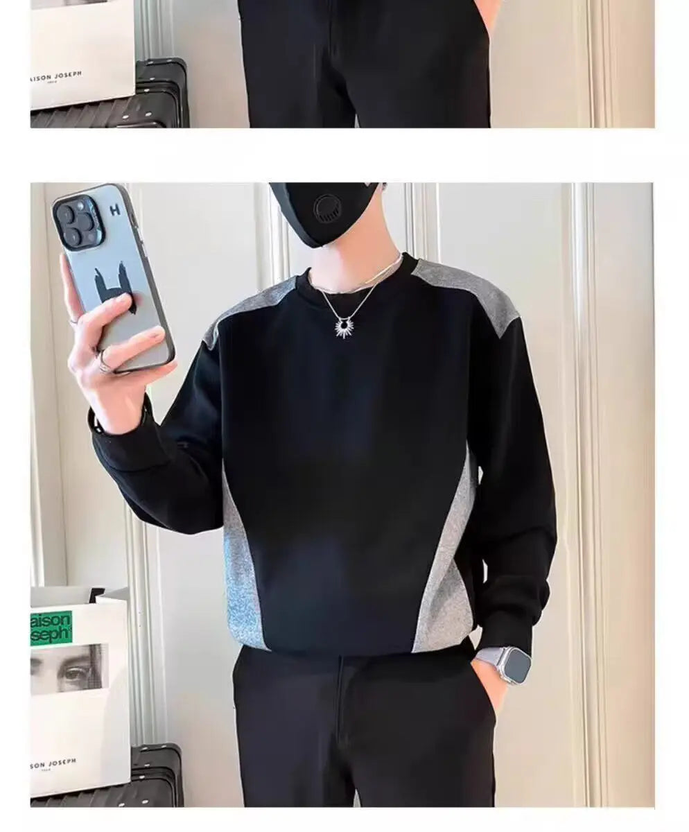 Gespleißtes Sweatshirt Herren Frühling Herbst Neues Rundhals-Langarm-Bottom-Shirt T-Shirt Trendy Casual Top Hoodies
