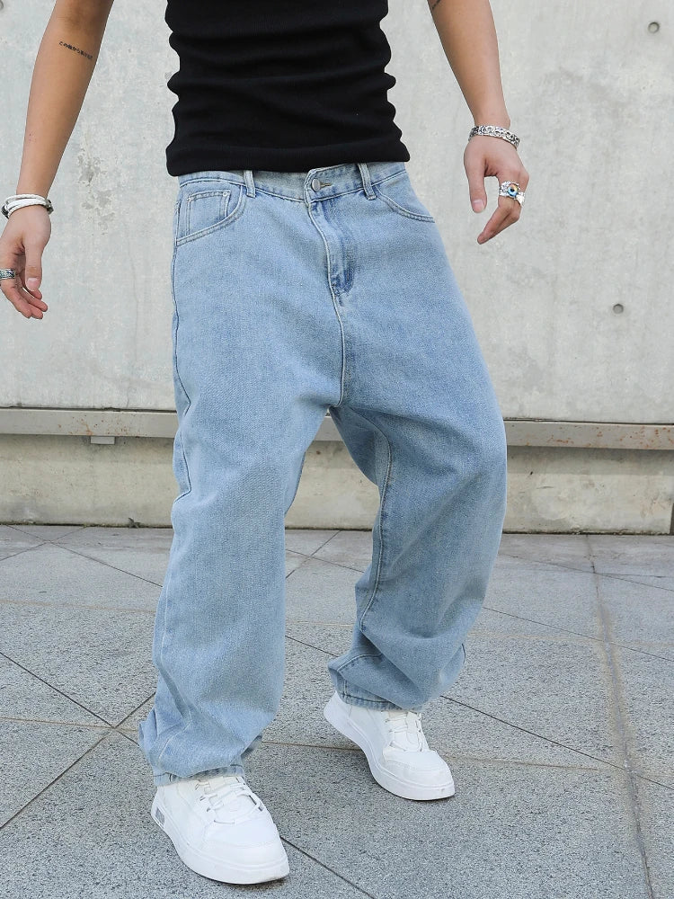 Frühling Herbst Männer Baggy Jeans Oversize Gerade Lose Beiläufige Denim Hosen Einfarbig Streetwear Fashion Y2k Breite Bein Hosen