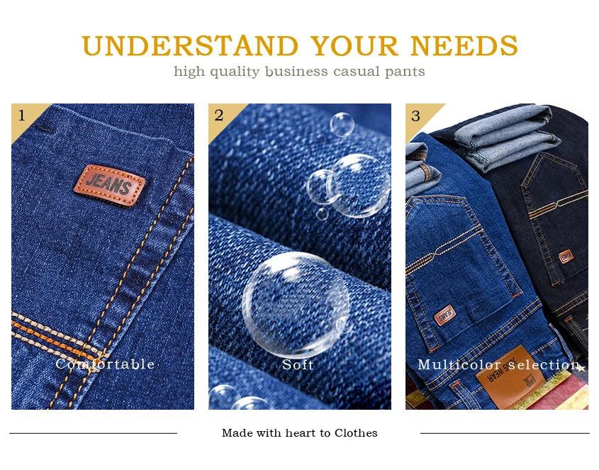 Herrenmode Business Jeans Klassischer Stil Casual Stretch Slim Jean Hosen Männliche Marke Denim Hosen Schwarz Blau