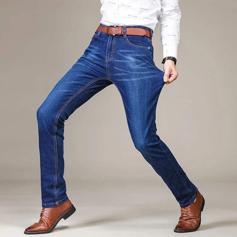 Herrenmode Business Jeans Klassischer Stil Casual Stretch Slim Jean Hosen Männliche Marke Denim Hosen Schwarz Blau