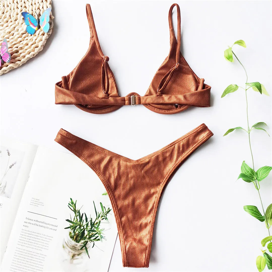 S - XL V-bar Bügel Bikini Weiblichen Badeanzug Frauen Bademode Zwei-stück V-form Draht Bikini set Badende Badeanzug Schwimmen V439