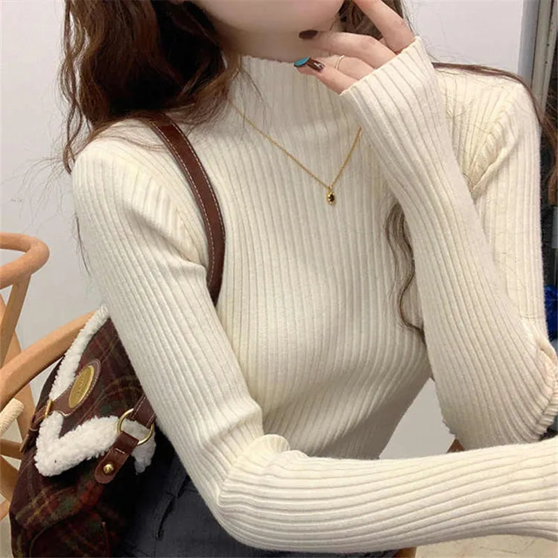 Zjaiss Frauen Pullover 2026 Dick Gestrickte Rollkragenpullover Neue Langarm Weiß Warme Pullover Frauen Solide Vielseitige Tops