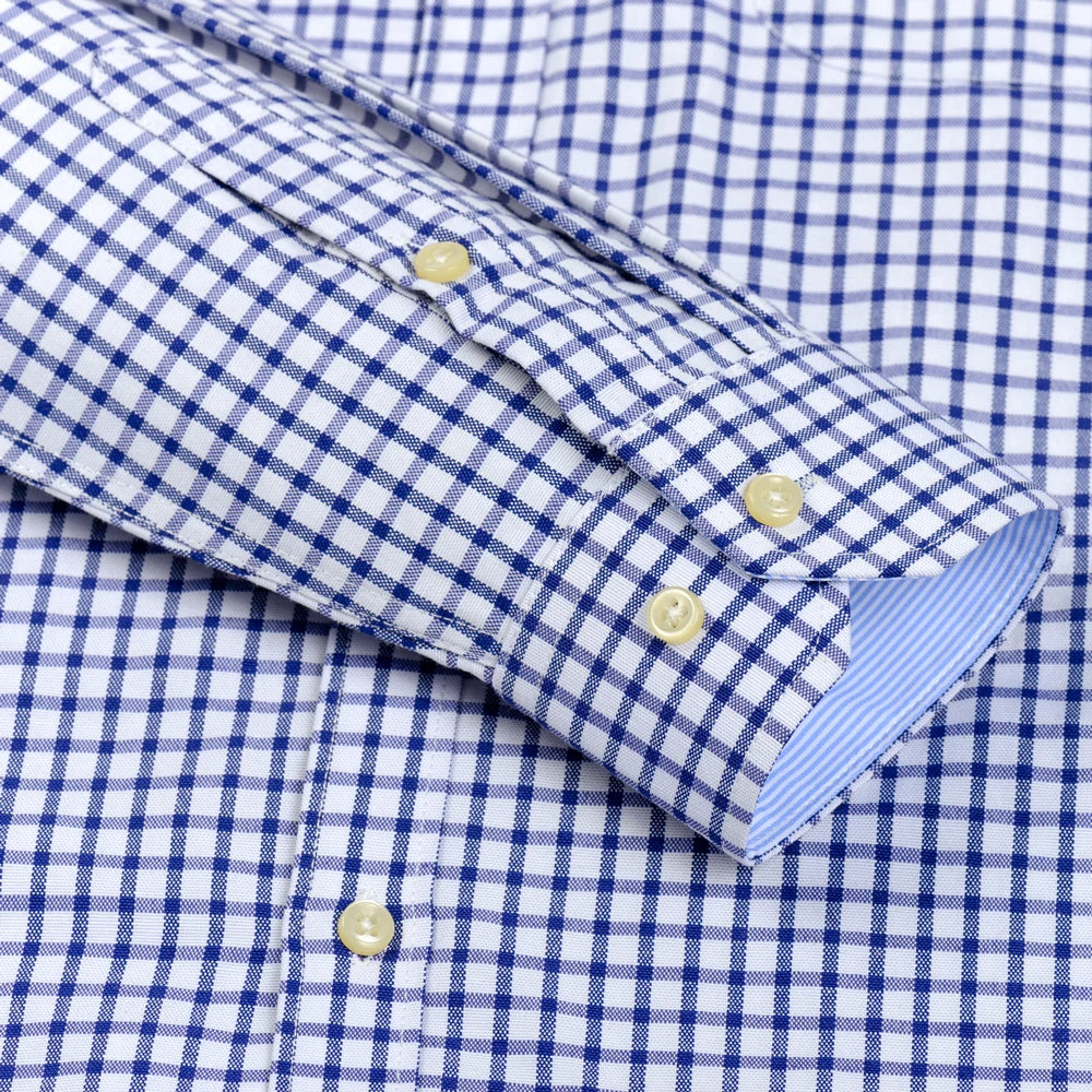 Langärmliges Oxford-Karo-gestreiftes Arbeits-Freizeithemd für Herren mit Tasche, Frühlings-Herbst-Baumwollmischung, reguläre Passform, Button-Down-Hemden