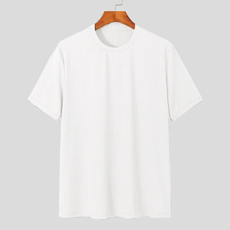Sommer Herrenbekleidung Leichtes Luxus-T-Shirt Freizeit Langarm O-Ausschnitt Drapiert Einfarbig Lose Basic-Shirt Beliebte Strickwaren