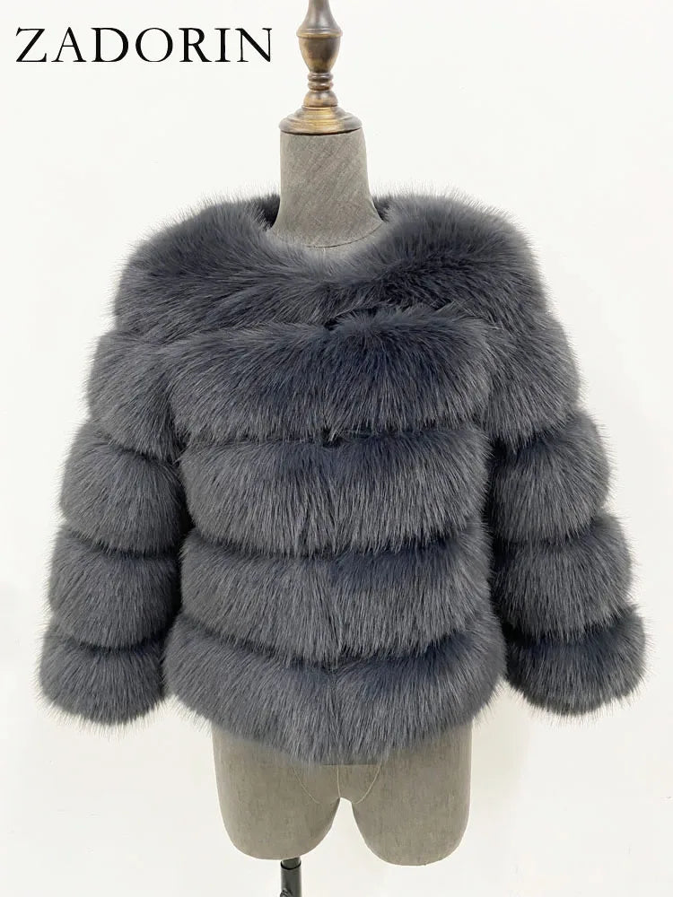 ZADORIN S-6XL Nerz Mantel Winter Schwarz Weiß Faux Pelzmantel Frau Elegante Flauschige Faux Pelz Jacke Top Kurze Pelz Mäntel Frau Kleidung