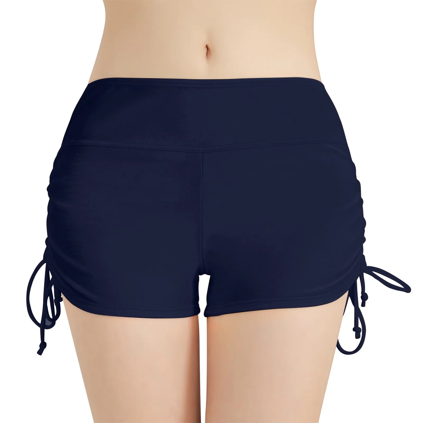 Sommer-Badebekleidung für Damen, einfarbig, Boxer, Strandshorts, hohe Taille, seitlich verstellbarer Kordelzug, elastischer Sport-Badeanzug