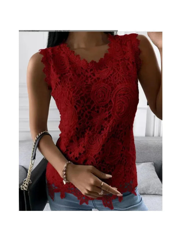 Sommer Mode Spitze Bluse Frau Jacquard Ärmellose Casual Frauen Shirts Vintage Lose Blumen Weste Tops Blusas Mujer y2k kleidung