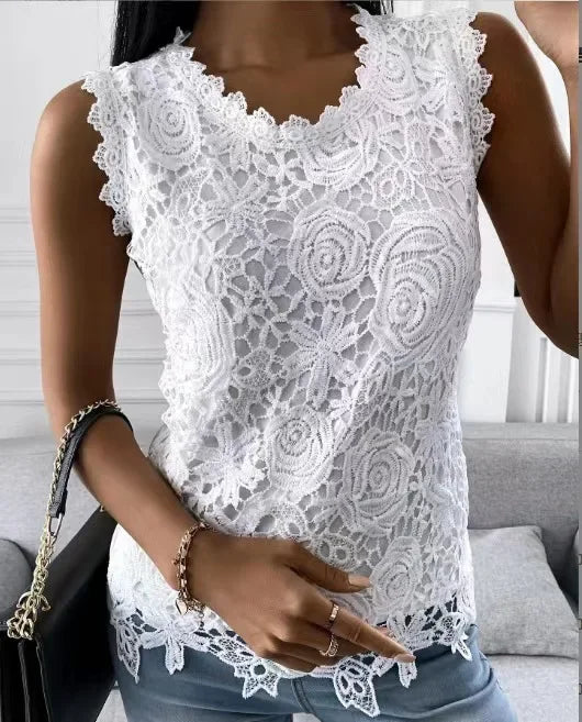 Sommer Mode Spitze Bluse Frau Jacquard Ärmellose Casual Frauen Shirts Vintage Lose Blumen Weste Tops Blusas Mujer y2k kleidung