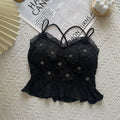 Sommer Frau Kleidung y2k Tops Französisch Diamant Appliqué Leibchen Bodenbildung Shirt Spitze Crop Top frauen Falten Spaghetti Strap Tops