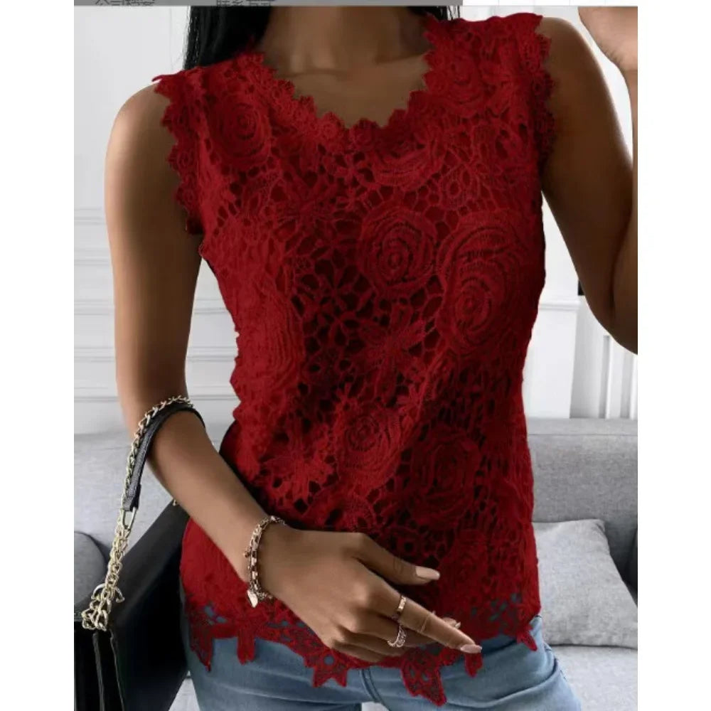Sommer Mode Spitze Bluse Frau Jacquard Ärmellose Casual Frauen Shirts Vintage Lose Blumen Weste Tops Blusas Mujer y2k kleidung