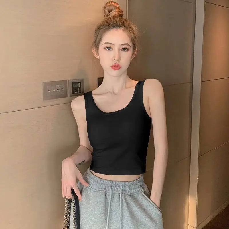2024 mode Sexy Frauen Candy Farbe Tanks Tops Kurze 100% Baumwolle Casual Leibchen Rohr Top Weibliche Ärmellose Abgeschnitten Weste 2XL