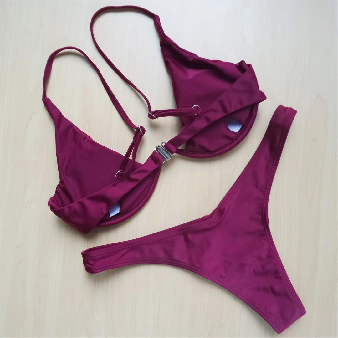 S - XL V-bar Bügel Bikini Weiblichen Badeanzug Frauen Bademode Zwei-stück V-form Draht Bikini set Badende Badeanzug Schwimmen V439