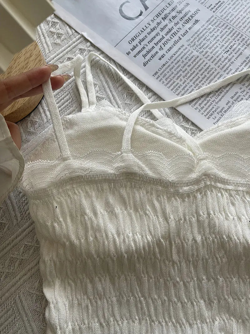 Sommer Frau Kleidung y2k Tops Französisch Diamant Appliqué Leibchen Bodenbildung Shirt Spitze Crop Top frauen Falten Spaghetti Strap Tops