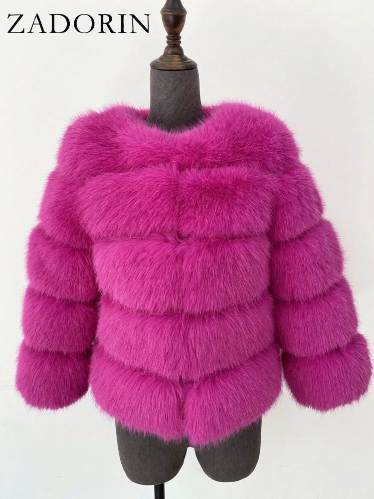 ZADORIN S-6XL Nerz Mantel Winter Schwarz Weiß Faux Pelzmantel Frau Elegante Flauschige Faux Pelz Jacke Top Kurze Pelz Mäntel Frau Kleidung