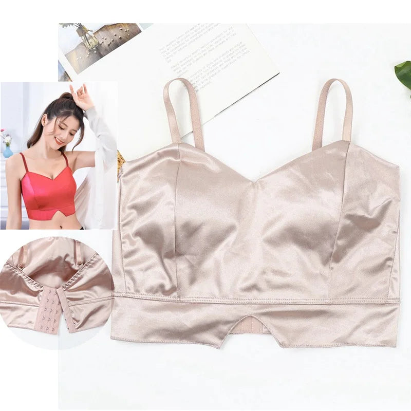 Sexy Satin Crop Tops Frauen drahtlose Bra lette Häkeln Top weibliche Spaghetti träger T-Shirt mit Brust gepolstert Leibchen Camis abgeschnitten