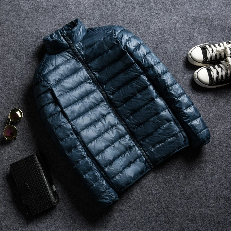 Leichte, wasserabweisende, verstaubare Pufferjacke für Herren, 2023, Neuheiten, Herbst-Winter, männliche Mode, Stehkragen-Daunenmäntel