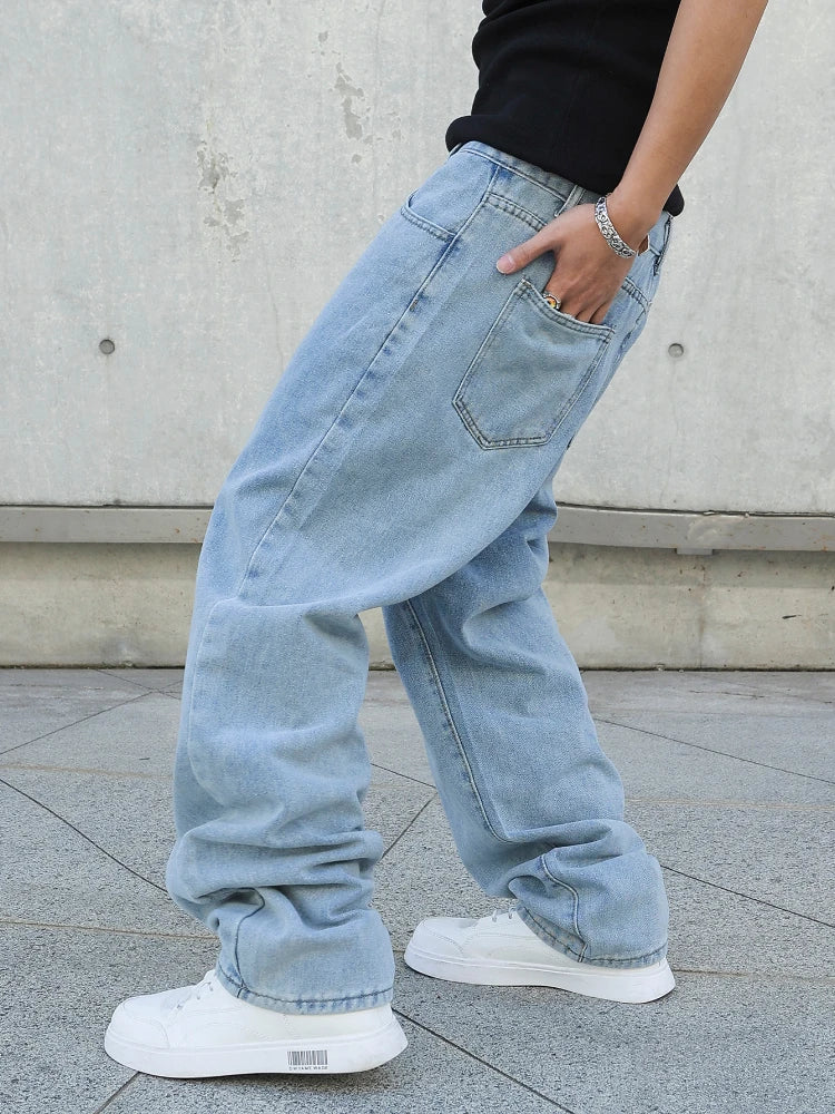 Frühling Herbst Männer Baggy Jeans Oversize Gerade Lose Beiläufige Denim Hosen Einfarbig Streetwear Fashion Y2k Breite Bein Hosen