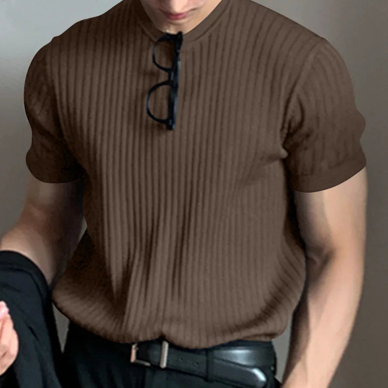 Sommer Herrenbekleidung Leichtes Luxus-T-Shirt Freizeit Langarm O-Ausschnitt Drapiert Einfarbig Lose Basic-Shirt Beliebte Strickwaren