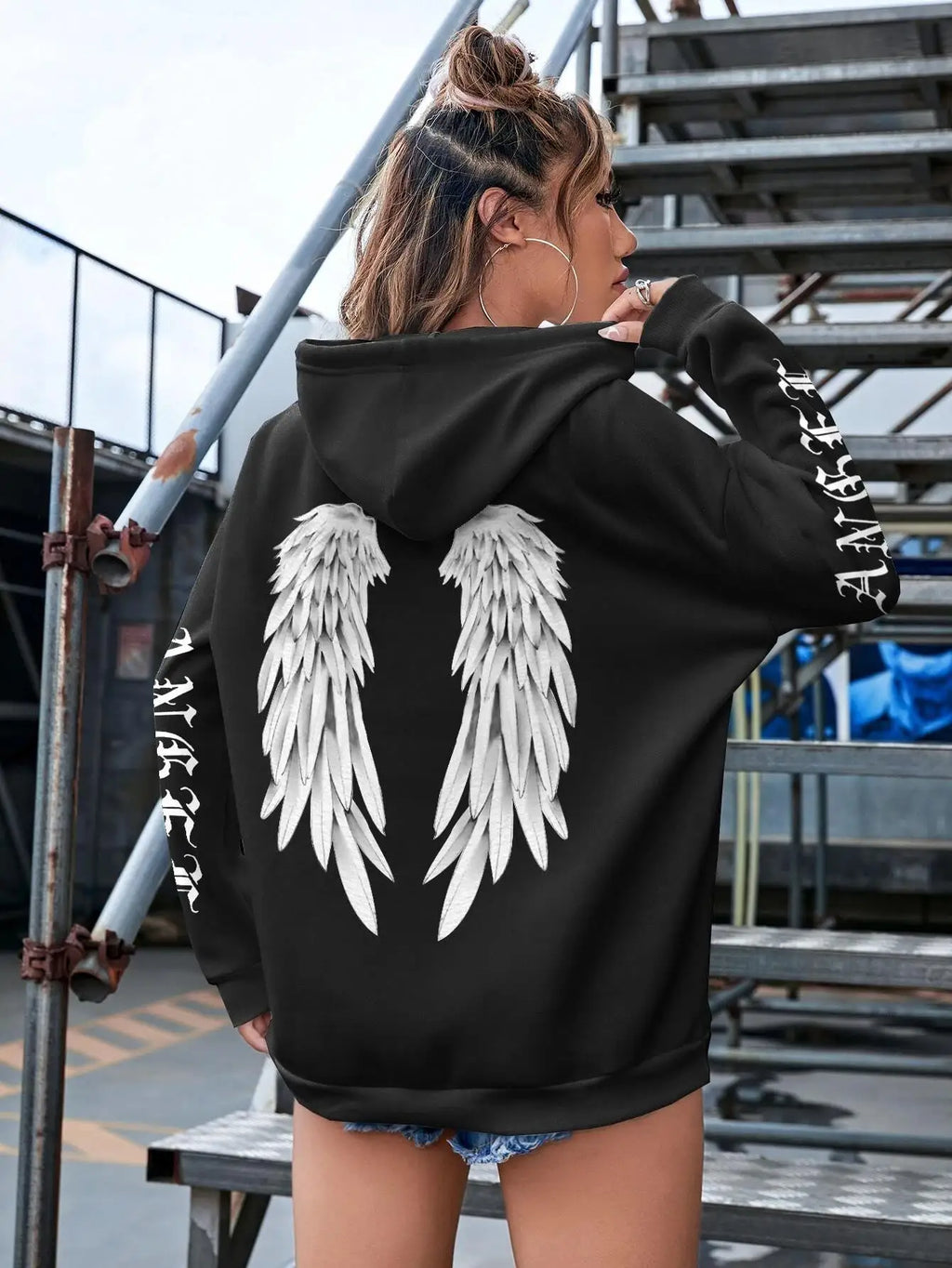 Schöne Engelsflügel bedruckte Hoodies für Damen, warm, bequem, lässig, Kapuzenpullover, modisch, klassisch, locker, originelle Basic-Kleidung