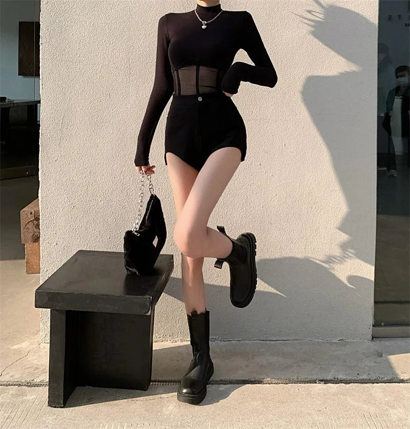 Sommer Frauen T-Shirt Frau Kleidung Langarm Tops Frühling schwarz schlanke T-Shirt weibliche Ernte Top T-Shirt sexy dünn y2k