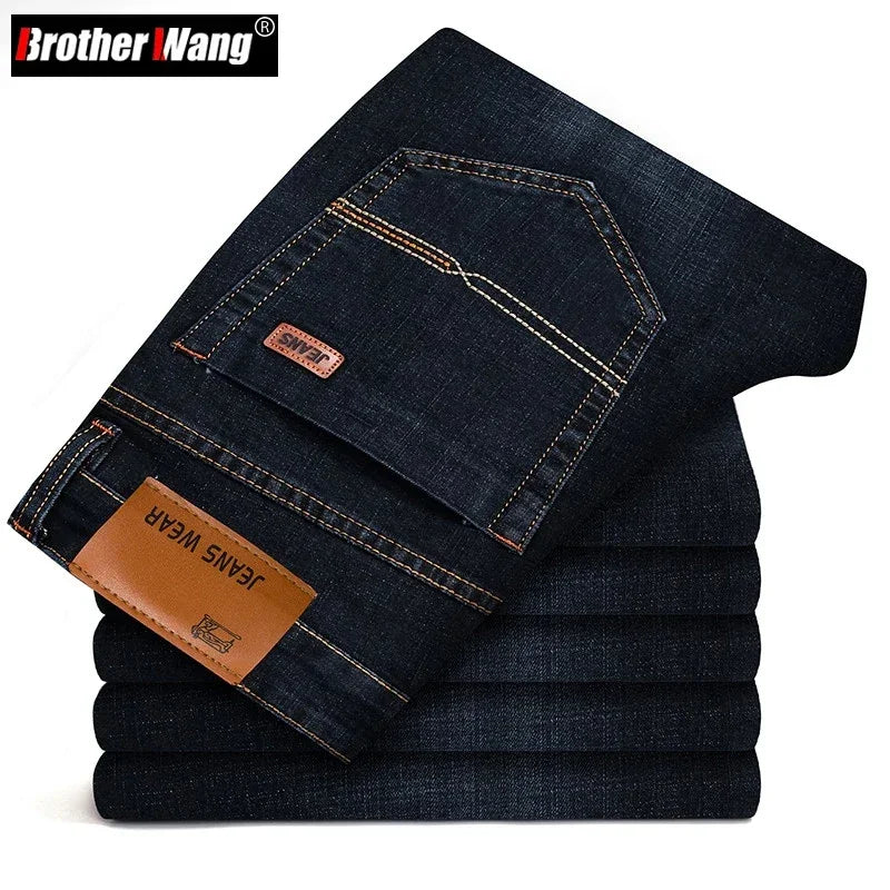 Herrenmode Business Jeans Klassischer Stil Casual Stretch Slim Jean Hosen Männliche Marke Denim Hosen Schwarz Blau