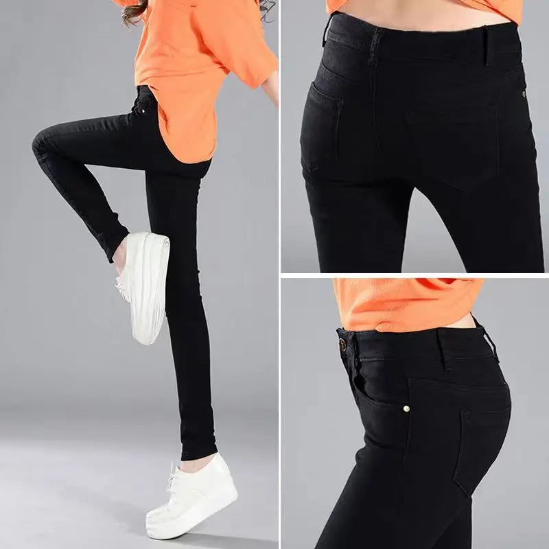 Dame mode lässig bleistift hose schwarz weiß zerrissene dünne hosen gemischt baumwolle loch dünne leggings mit tasche gefaltete hosen