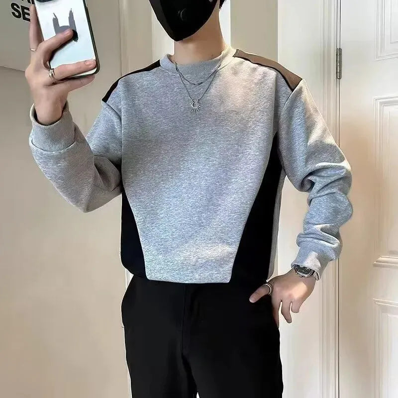 Gespleißtes Sweatshirt Herren Frühling Herbst Neues Rundhals-Langarm-Bottom-Shirt T-Shirt Trendy Casual Top Hoodies