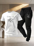 Sommerkleidung für Kinder und Eltern – Set aus kurzärmligem T-Shirt und Jogginghose aus reiner Baumwolle für Vater und Sohn mit schickem Faust-Print