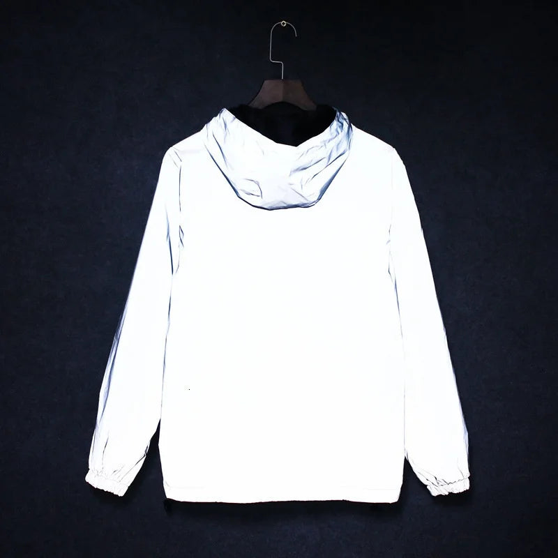 Männer Voll Reflektierende Jacke Casual Frauen Windjacke Hip Hop Mit Kapuze Mantel Wasserdicht Gedruckt Streetwear Nacht Glänzende Jacken 5XL