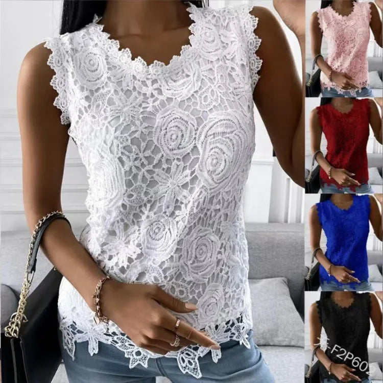 Sommer Mode Spitze Bluse Frau Jacquard Ärmellose Casual Frauen Shirts Vintage Lose Blumen Weste Tops Blusas Mujer y2k kleidung