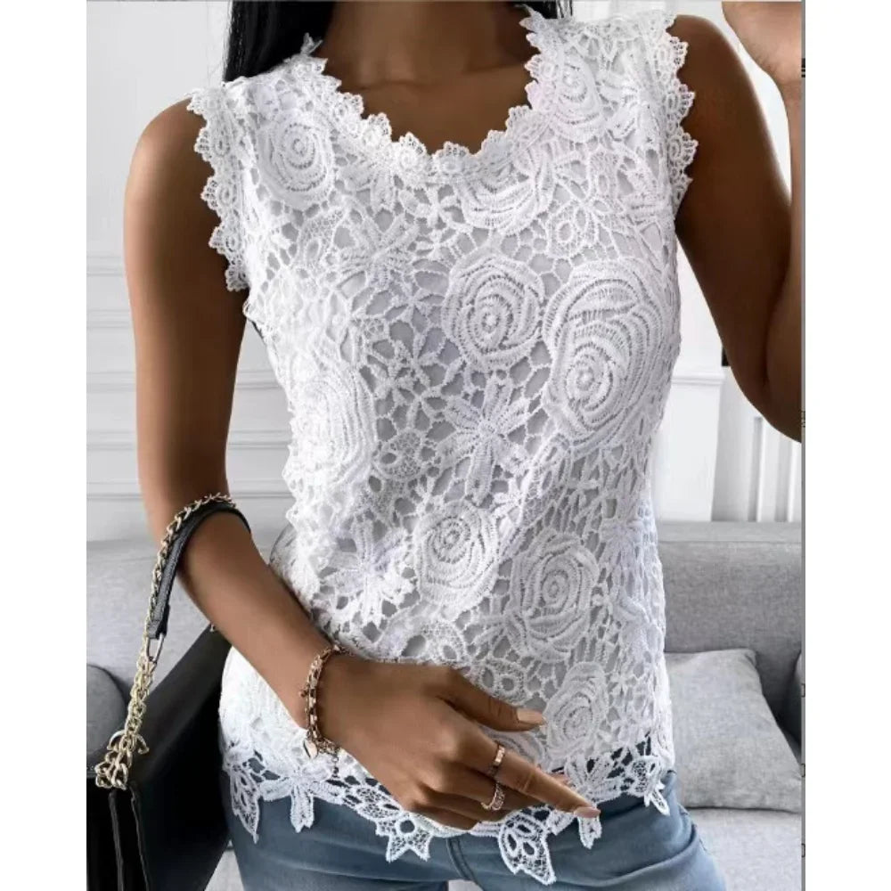 Sommer Mode Spitze Bluse Frau Jacquard Ärmellose Casual Frauen Shirts Vintage Lose Blumen Weste Tops Blusas Mujer y2k kleidung