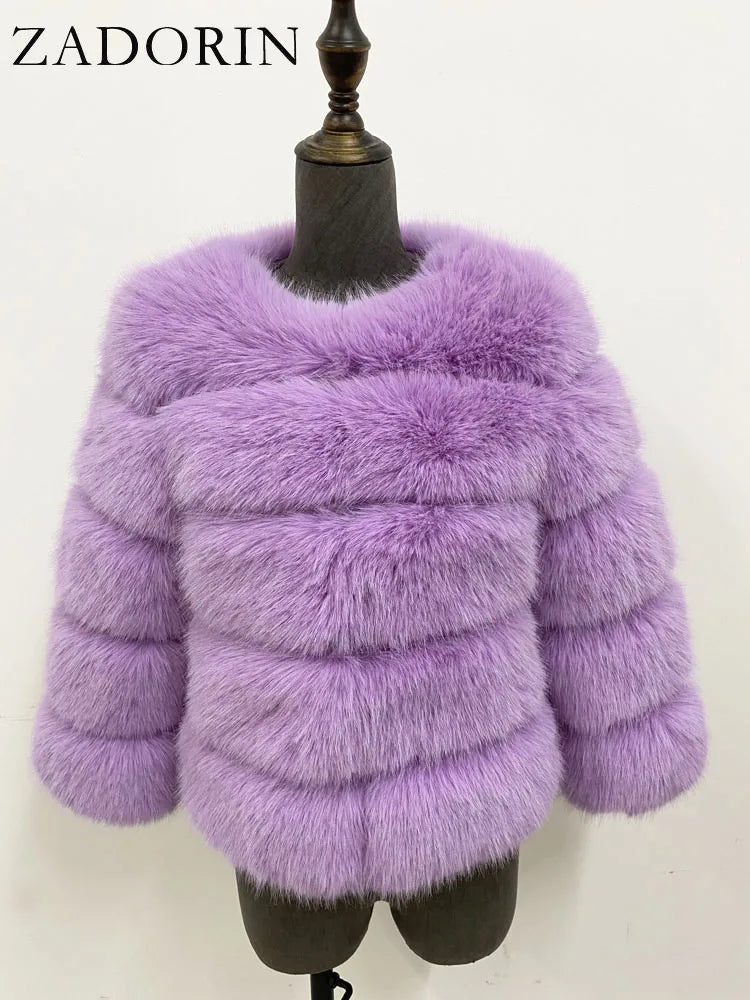 ZADORIN S-6XL Nerz Mantel Winter Schwarz Weiß Faux Pelzmantel Frau Elegante Flauschige Faux Pelz Jacke Top Kurze Pelz Mäntel Frau Kleidung