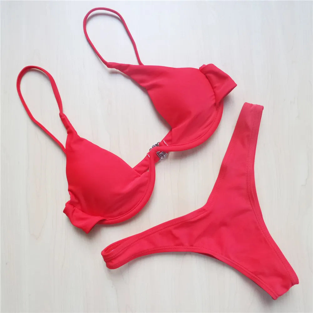 S - XL V-bar Bügel Bikini Weiblichen Badeanzug Frauen Bademode Zwei-stück V-form Draht Bikini set Badende Badeanzug Schwimmen V439