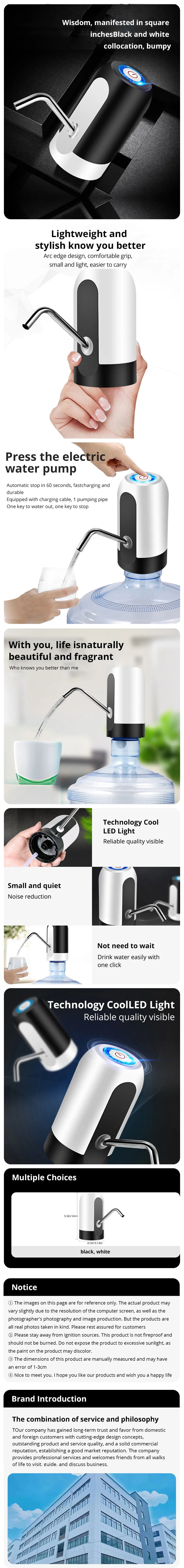 1pcwhite/schwarze Wasser flaschen pumpe USB-Lade-Auto-Schalter Trink spender mit einem Klick