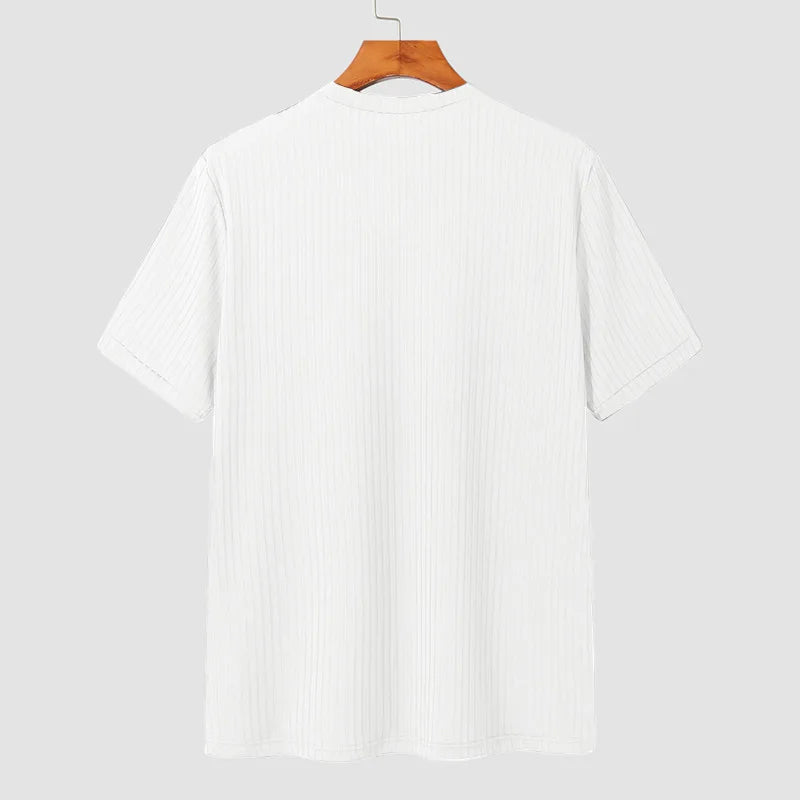 Sommer Herrenbekleidung Leichtes Luxus-T-Shirt Freizeit Langarm O-Ausschnitt Drapiert Einfarbig Lose Basic-Shirt Beliebte Strickwaren